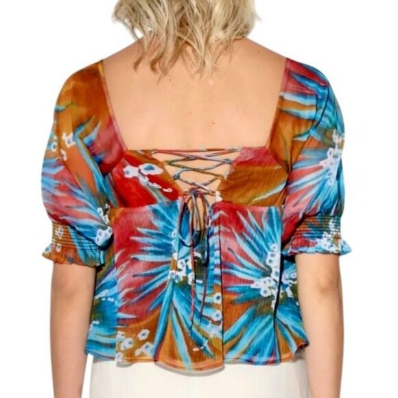 Walter Baker Short Sleeve Drea Top Rio Palm Multicolor Size S Self Tie Back - Picture 5 of 11